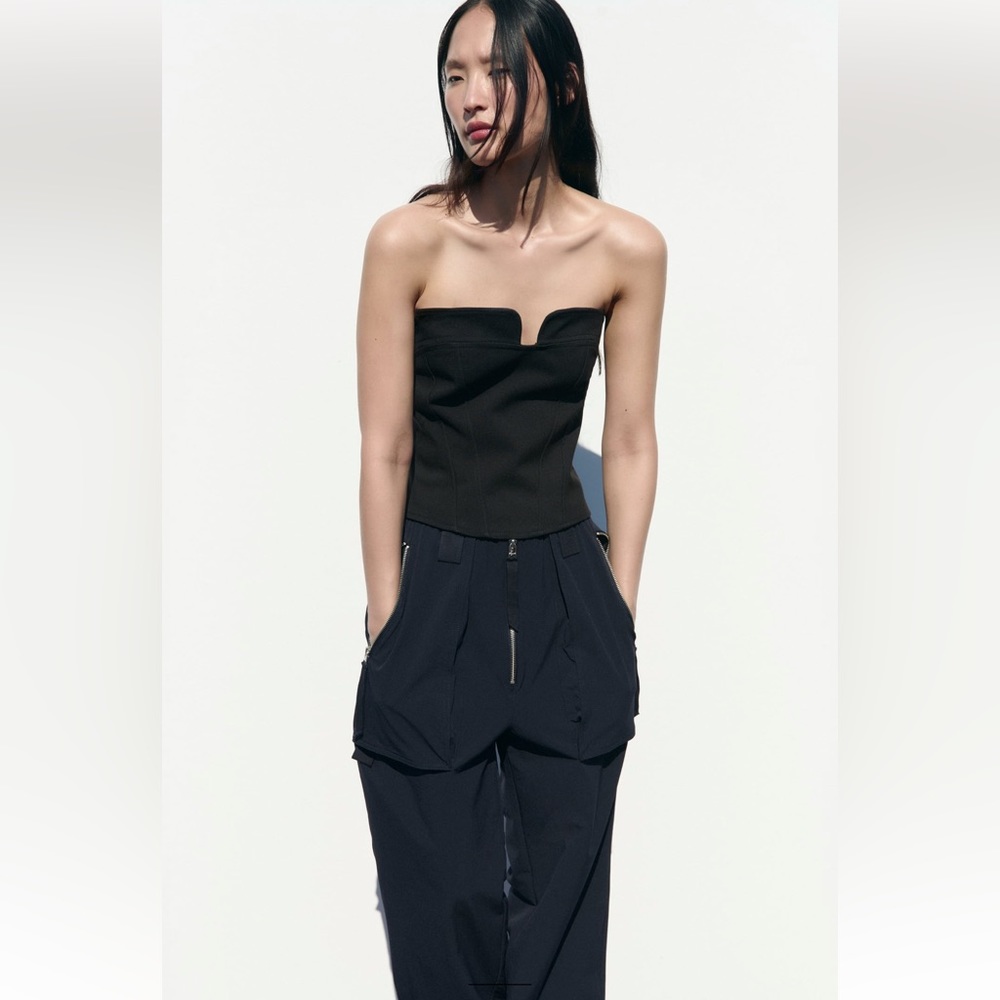 ZARA CARGO PANTS WITH ZIPPER NAVY BLUE - Picture 5 of 9